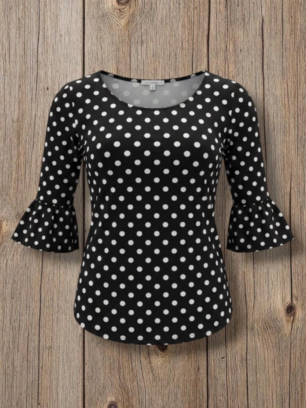 Green Envelope LA Black White Polka Dot 3/4 Ruffle Sleeve Top L